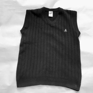 ADIDAS Sweater Vest Mens Size L Wool Blend Pullover Black Cable V Neck Soccer